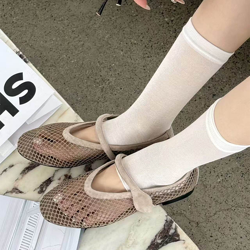 诗歌兰平底玛丽珍鞋女2026夏新款网面镂空平底芭蕾舞单鞋22331-5