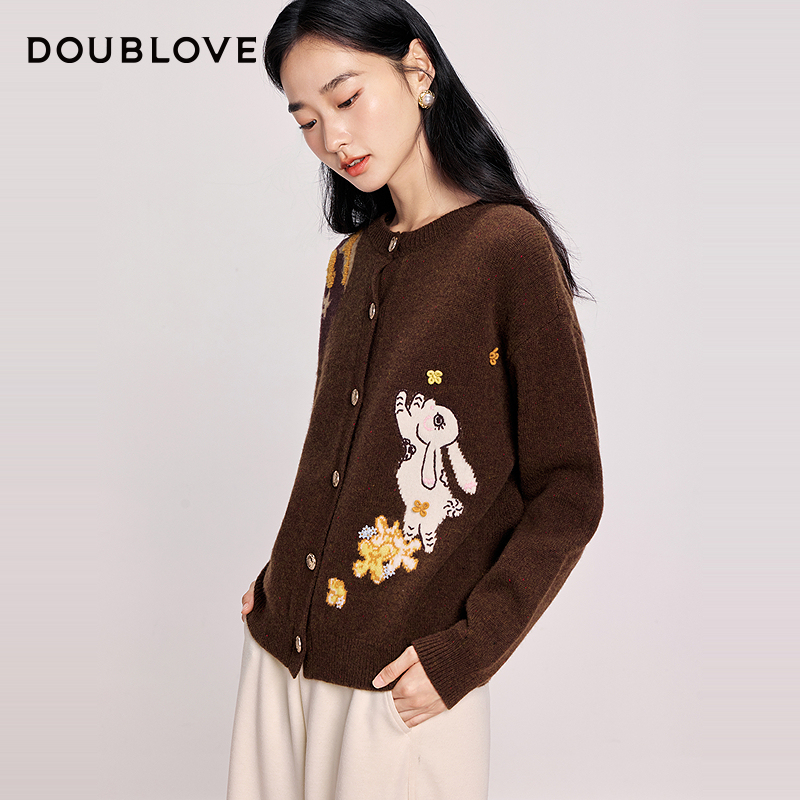 【氛围感针织】羊毛提花毛衣外套甜美DOUBLOVE贝爱2025冬季新款
