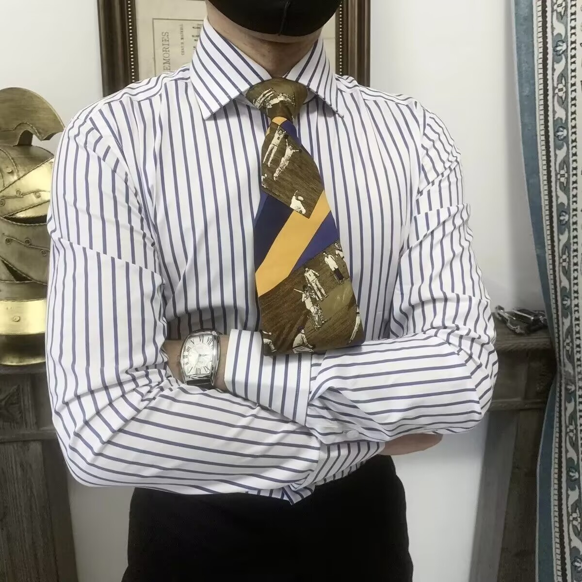 正品特价高棉弹力温莎领男士修身长袖条纹衬衫结婚主持人绅装潮男