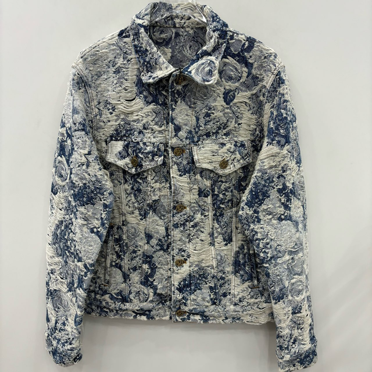99新/Louis Vuitton/植物花卉满印破坏牛仔夹克/尺码52/7177