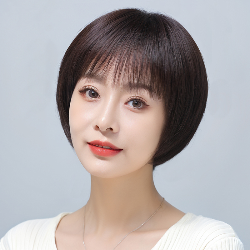 假发全头套女真人发丝波波头挂耳短发帽子真发自然中老年女妈妈款
