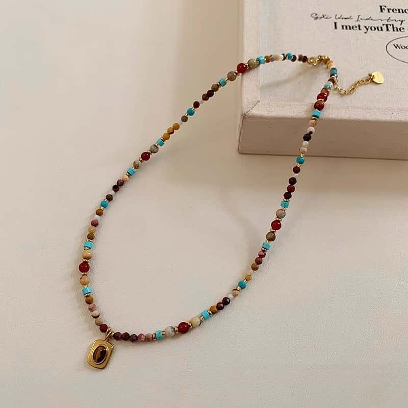 铜合金项链 虎眼石款彩色串珠项链女2025新款锁骨链高级感脖颈链 
