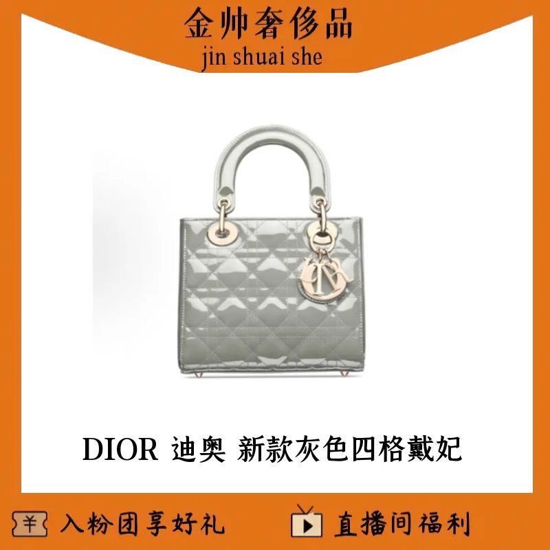 99新 DIOR/迪奥 新款/灰色/漆皮/四格戴妃/手提/单肩包/B5809
