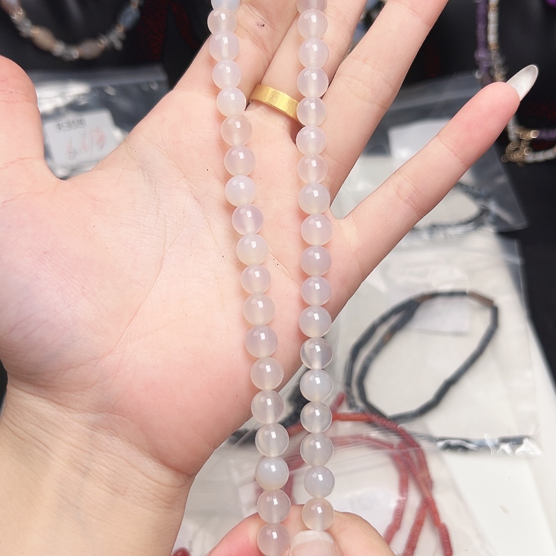 玛瑙/玉髓未镶嵌珠宝半成品l727 8m 荔枝冻圆珠一条
