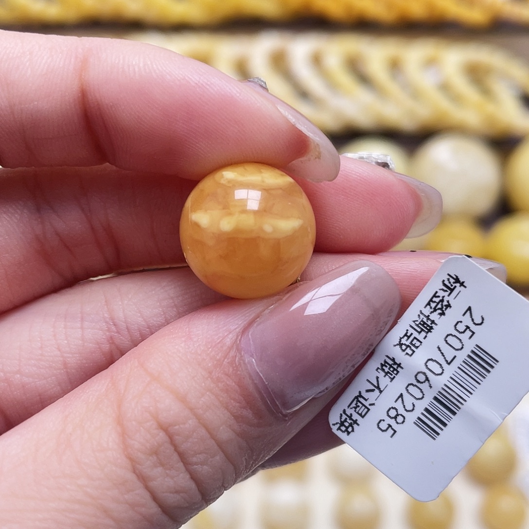 琥珀未镶嵌裸石15mm氧化款圆珠皮线