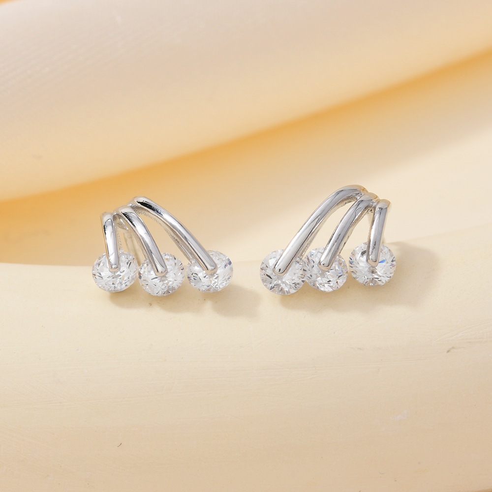 925银耳饰 售品 影响力日韩小巧水滴旋转圆钻极简耳钉  e12