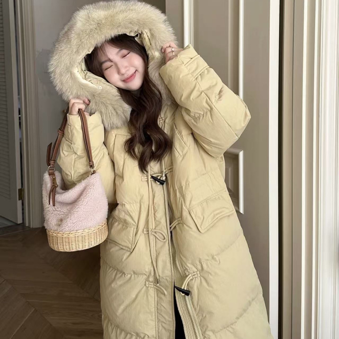 lemon@80026 韩系时尚百搭双拉链连帽外套（衣长92 带毛领）11-19