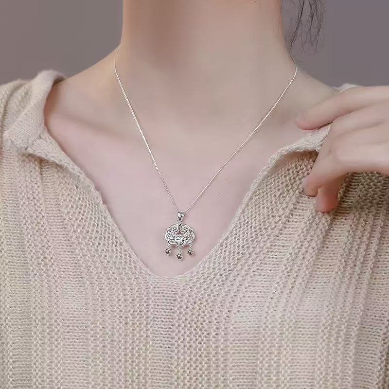 足银银制品 D91项链平安锁吊坠