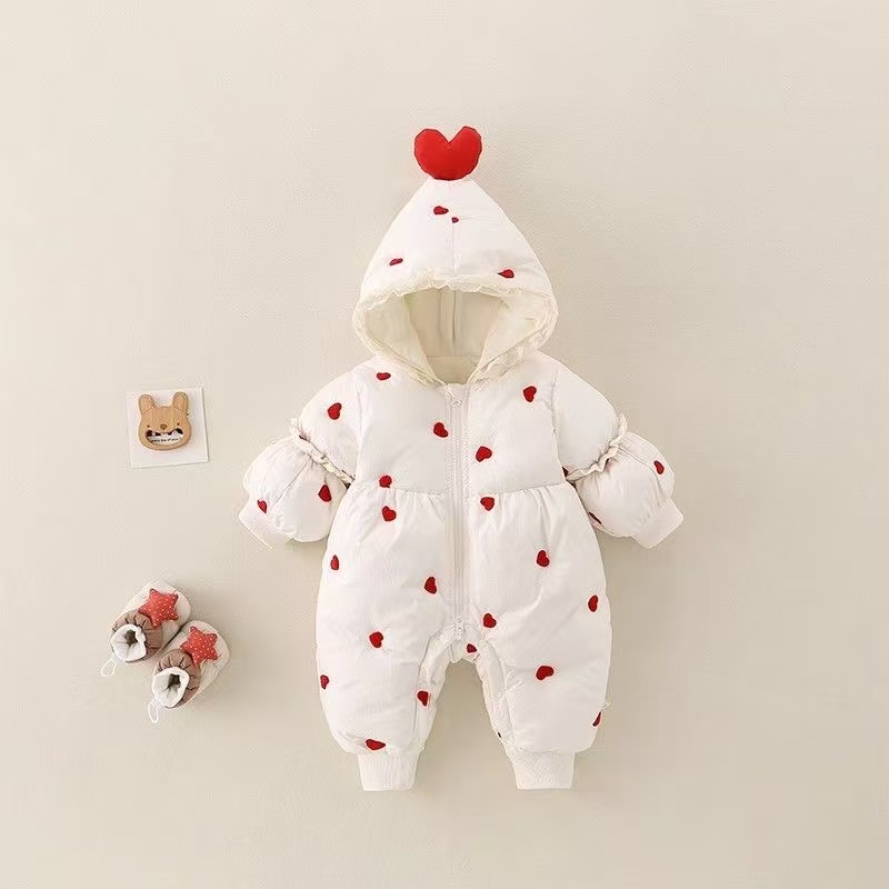 婴幼儿冬季加绒加厚爱心女宝宝冬季连体衣儿童保暖婴儿秋冬新生儿