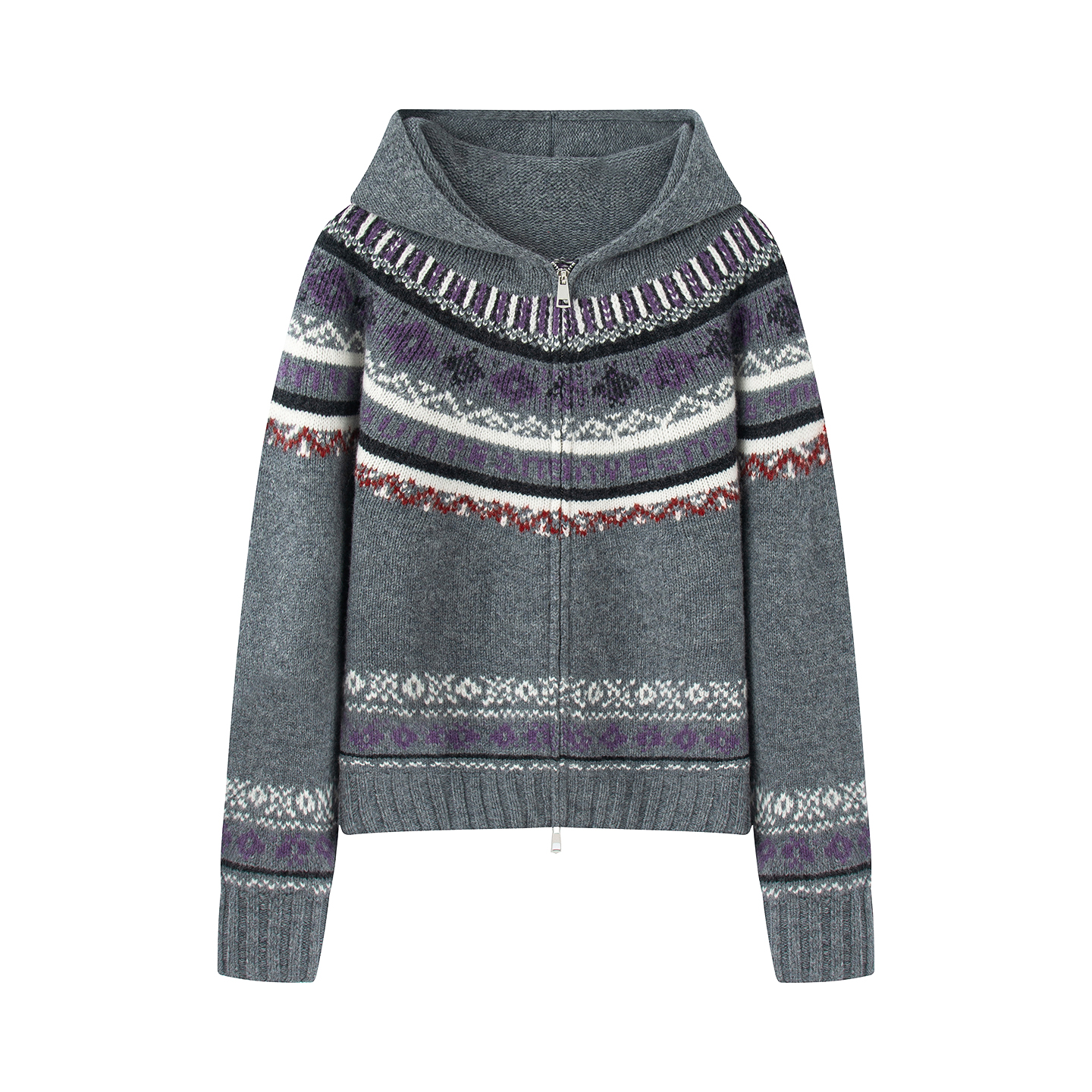 MM商场同款2025冬季新款复古费尔岛提花宽松连帽针织开衫女1461