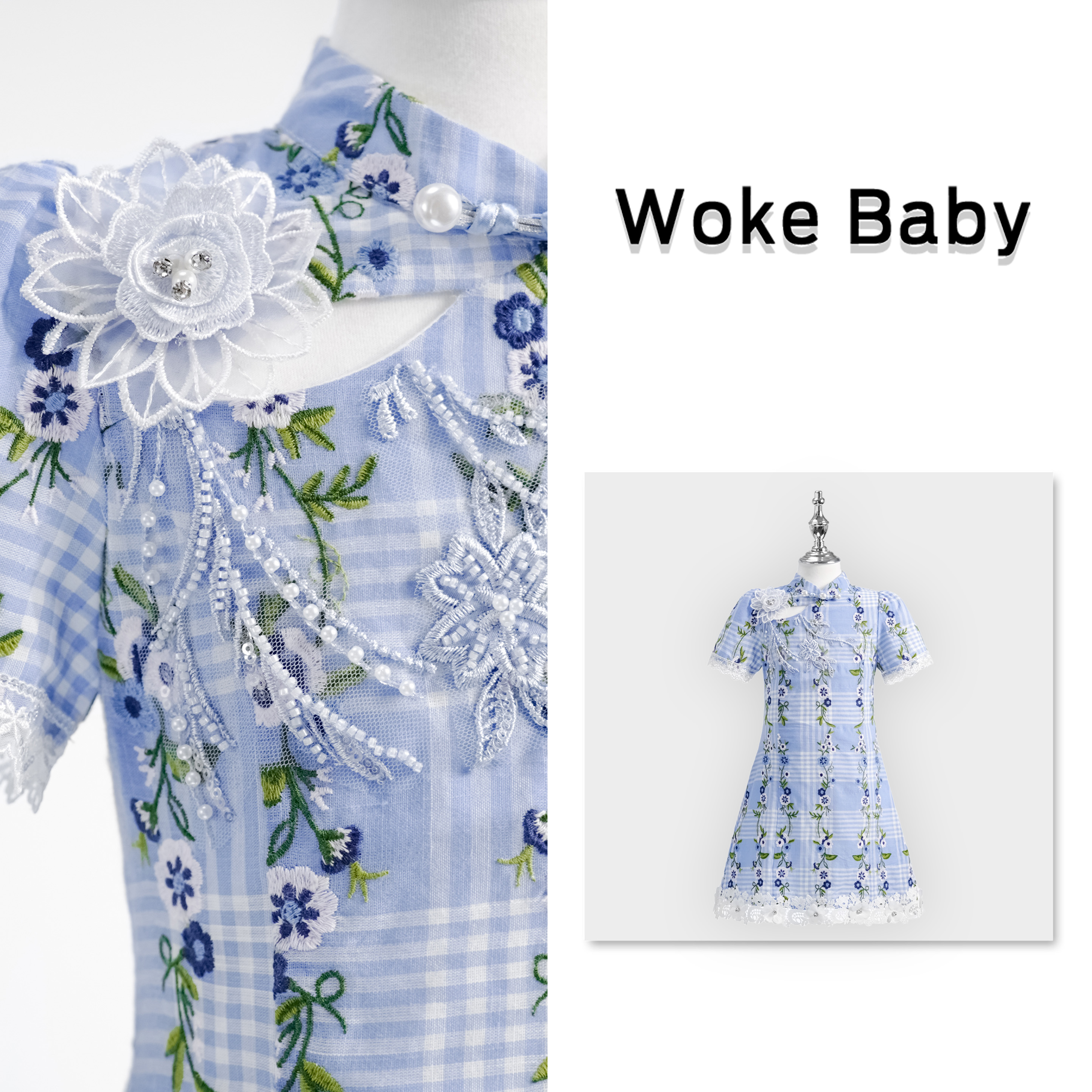 【蓝袖添香】2025旗袍刺绣女童夏季可爱中大童汉服旗袍连衣裙F354