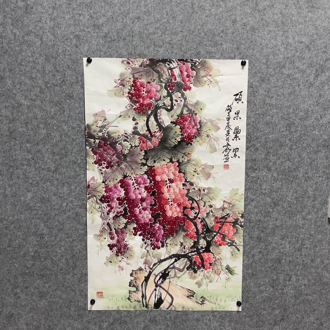 国画六尺三开画芯 漏