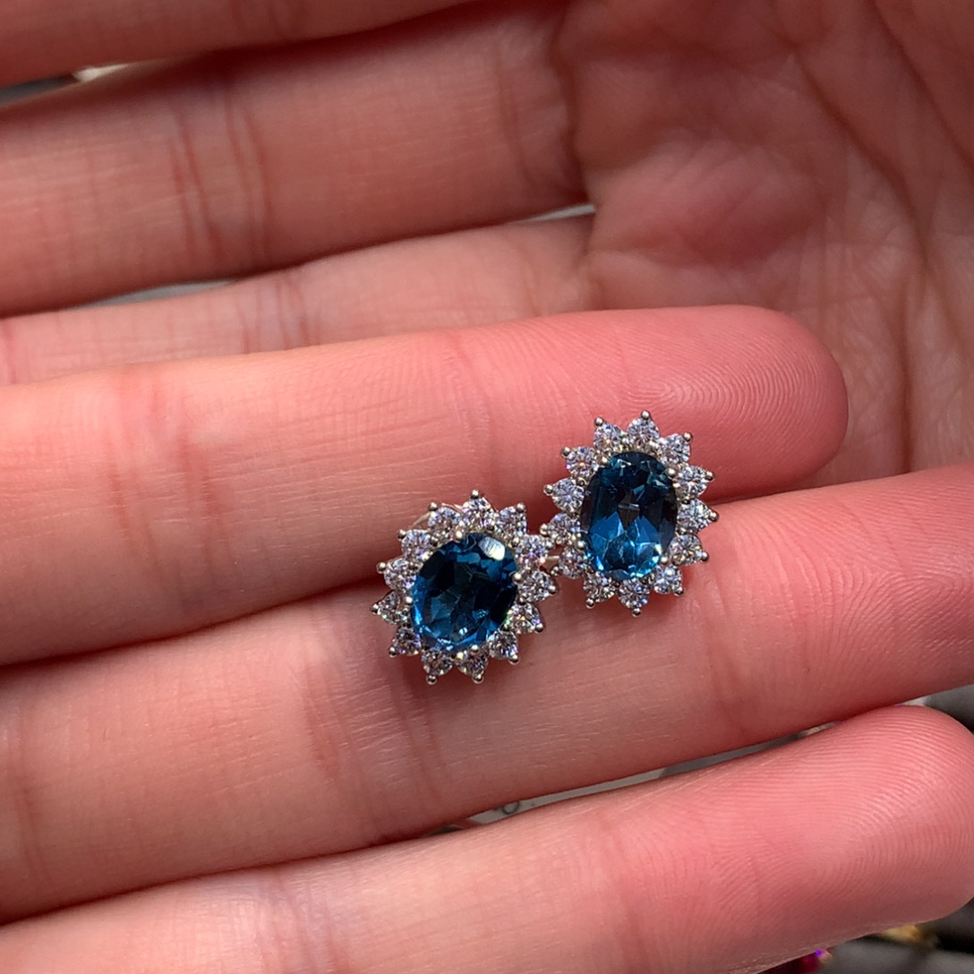 托帕石银S925镶嵌耳饰