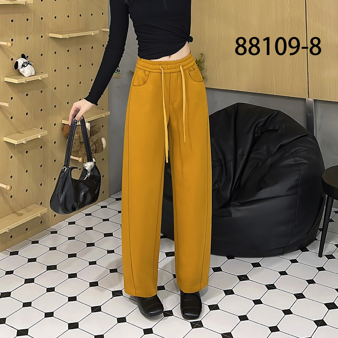 浩彤88109加厚姜黄色高腰抽绳休闲卫裤慵懒风宽松显瘦百搭弯刀裤