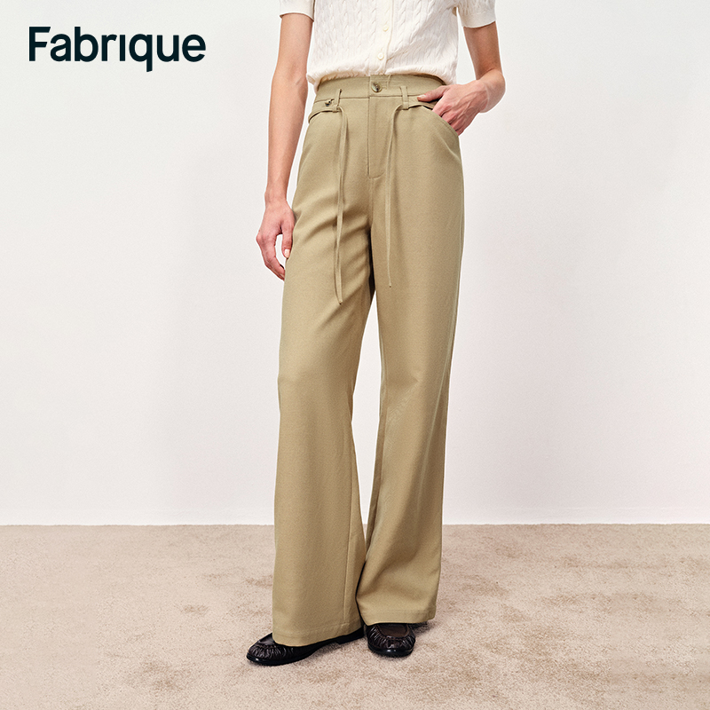 Fabrique Kendall 秋冬新品卡其色细斜纹抽绳毛边高腰显瘦休闲裤