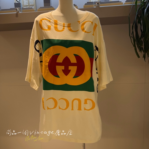 95新 GUCCI/古驰 尚品一阁/米白色大logo短袖