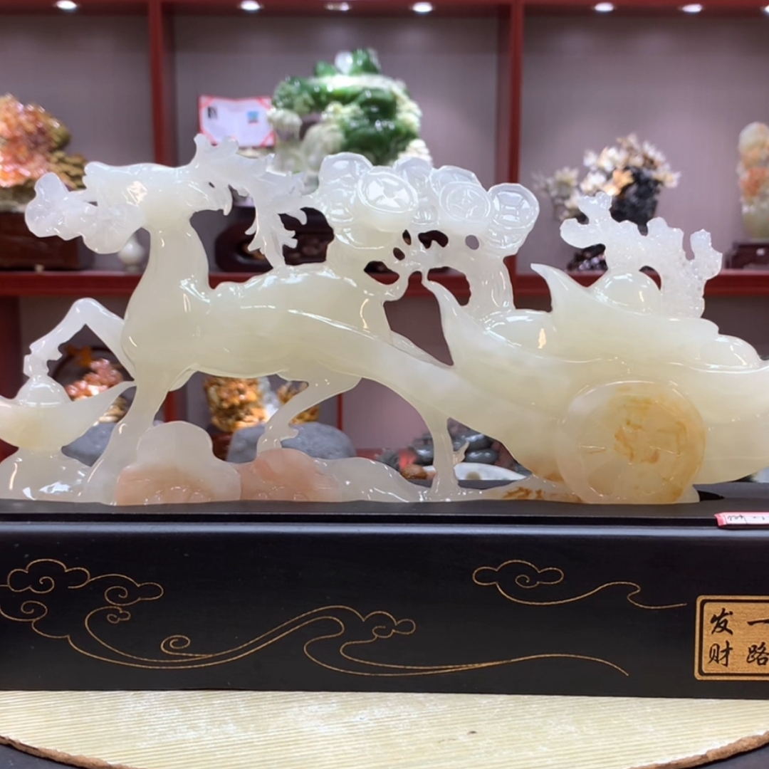 8923家居装饰摆件玉石雕刻电视柜玄关新中式创意书房山水花鸟白菜