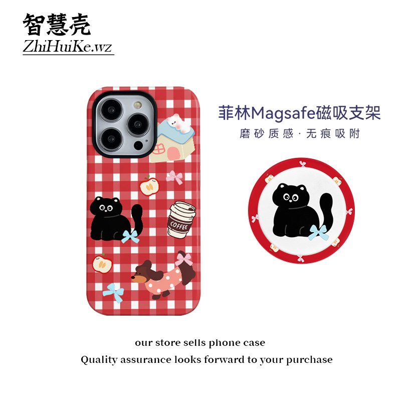 韩系猫咪磁吸支架菲林壳适用苹果16promax手机壳小米14华为mate60