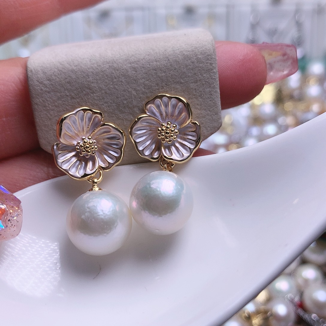 淡水珍珠耳饰银S925镶嵌