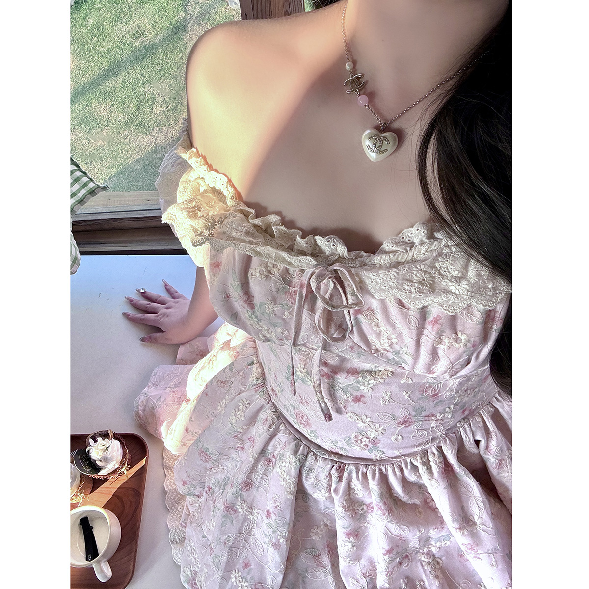 KIKI【千层奶酥】法式碎花泡泡袖连衣裙短裙一字领蓬蓬裙长裙A字