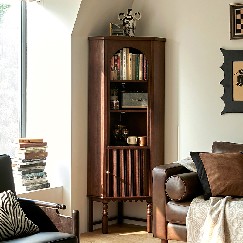 各各沃法式复古实木客厅转角柜墙角柜美式三角餐边柜靠墙一体式