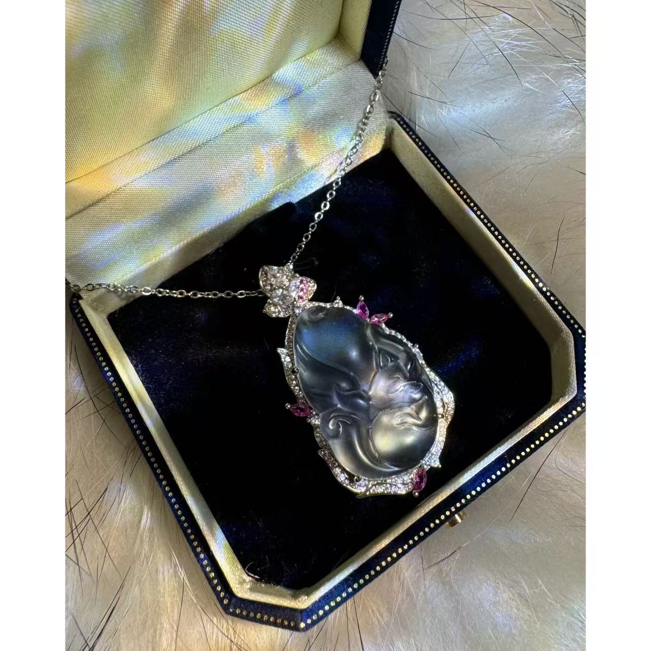 链子925银锆石 锆石镶嵌九尾狐项链 P1019