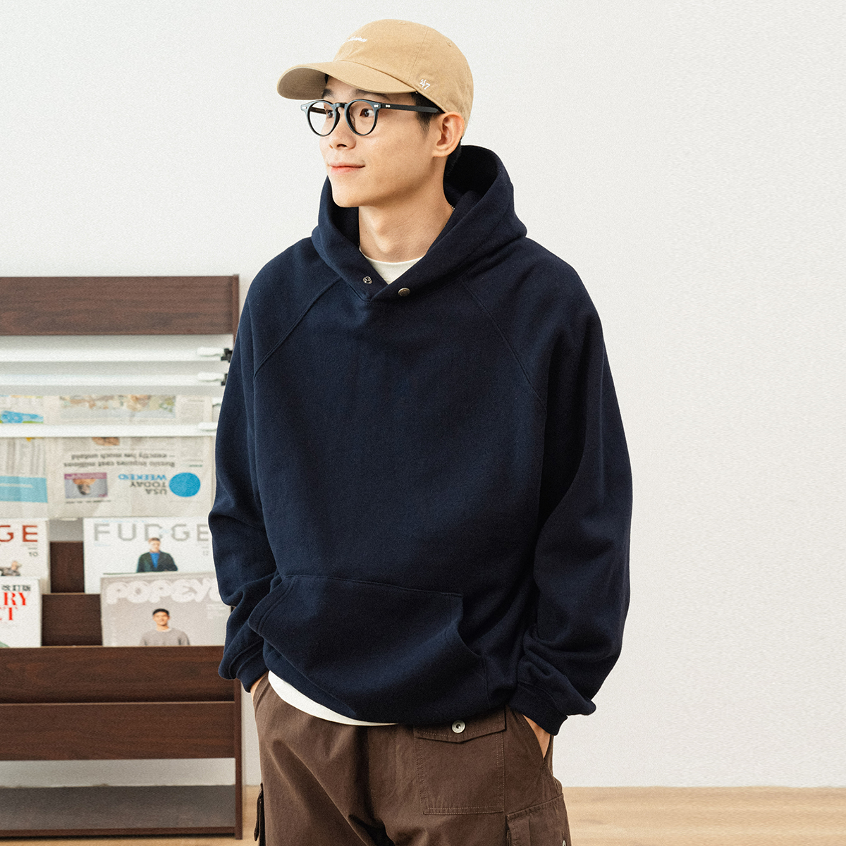 714street重磅纯色连帽卫衣秋冬学生宽松男士长袖百搭221350