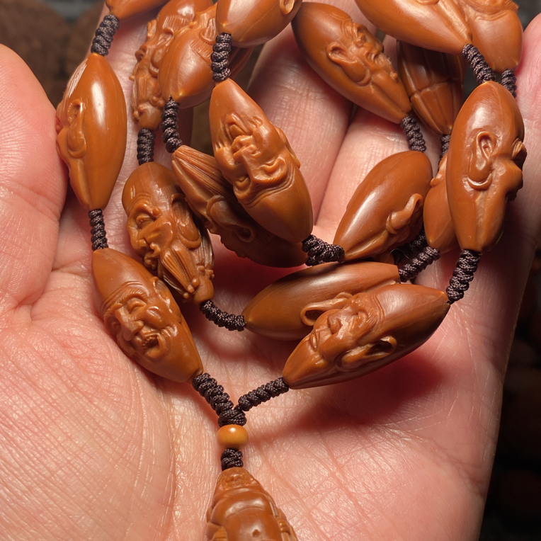 福利苏工核雕纯手工老手艺，铁核细长柳叶殷派十八罗汉尺寸1。3