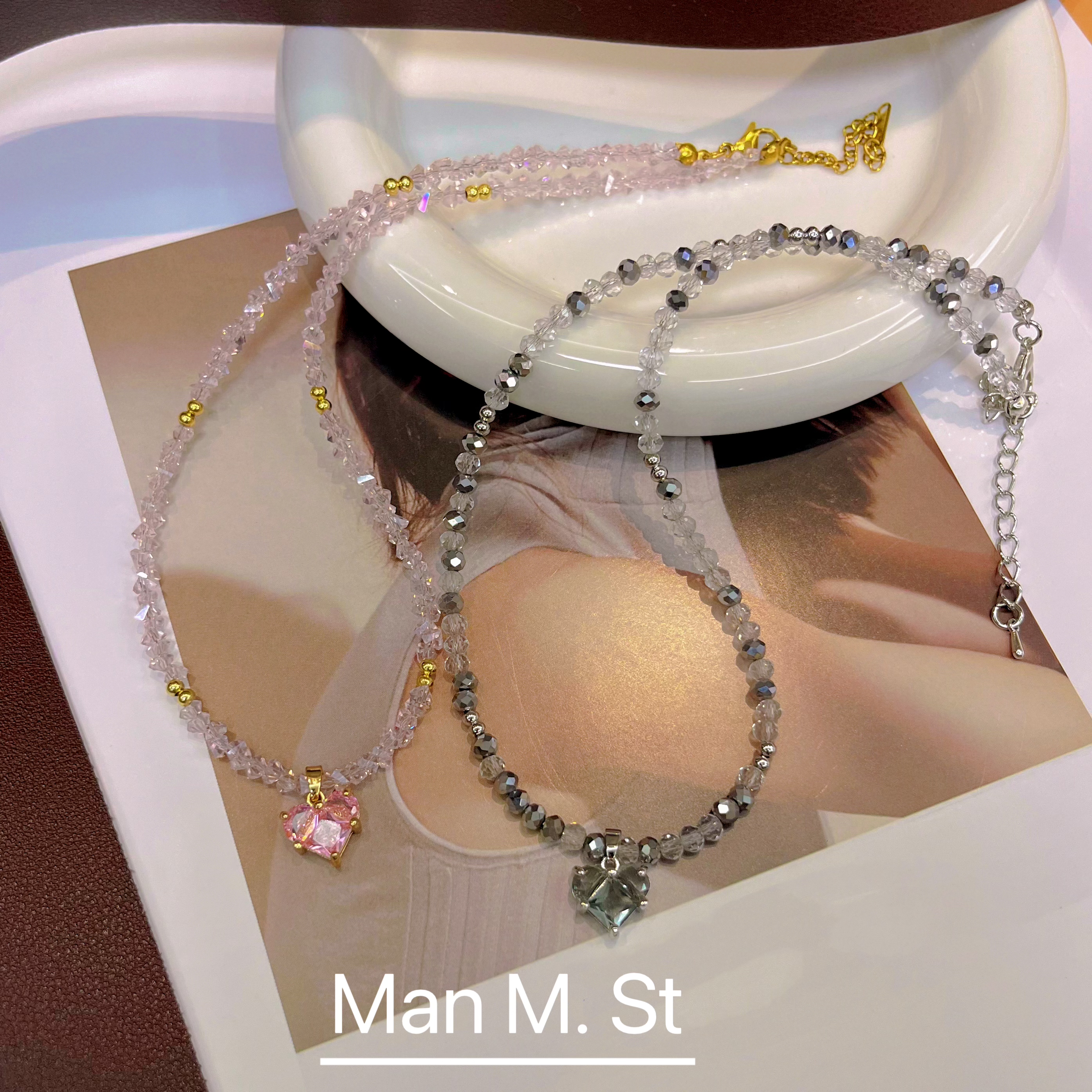 钛钢锆石项链 【爆闪爱心】时尚百搭不规则切割爆闪仙女风项链