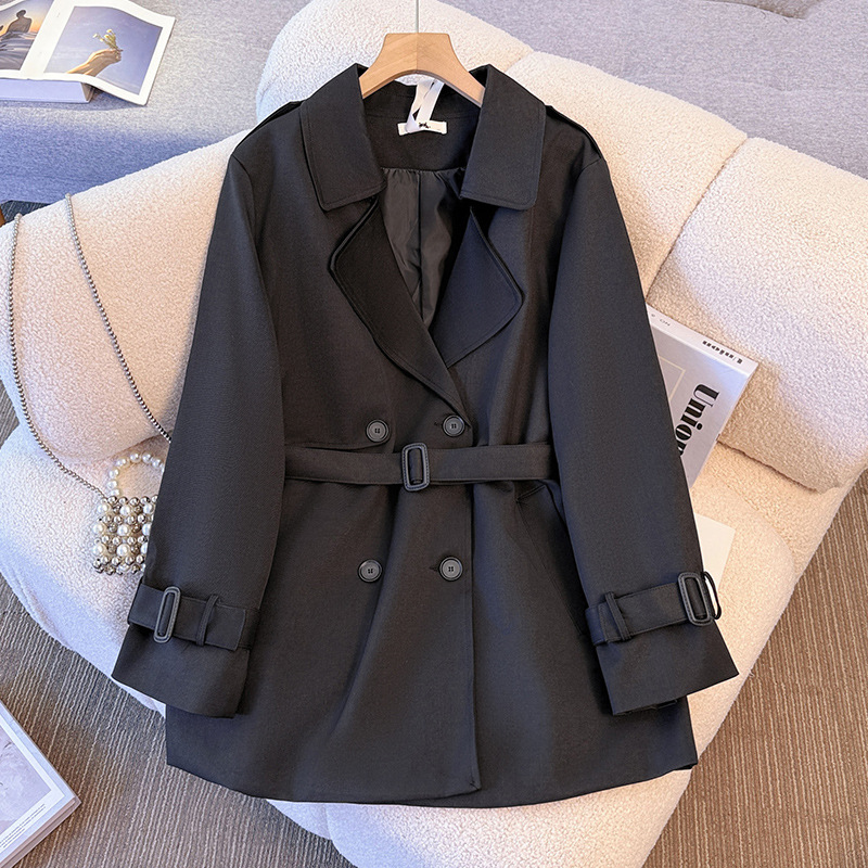 【10115】130-350斤大码女装胖mm春秋新款英伦风外套高级感收腰风衣