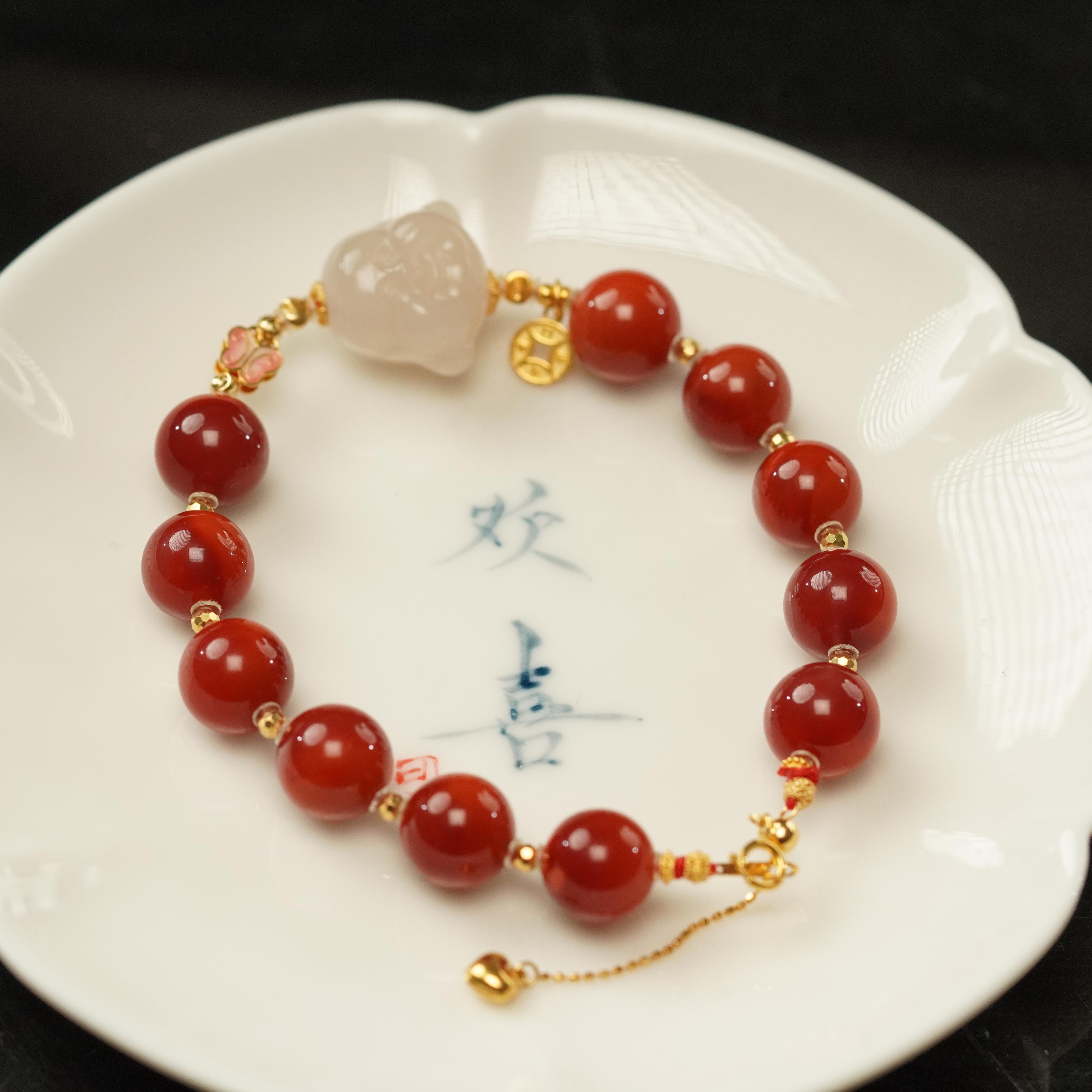【之七珠宝】南红+佛头+18k金手链