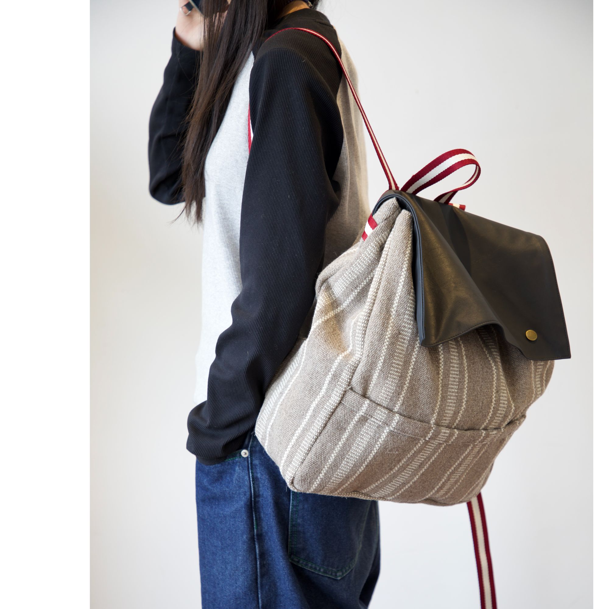 诺日原创羊毛织条民族风双肩包