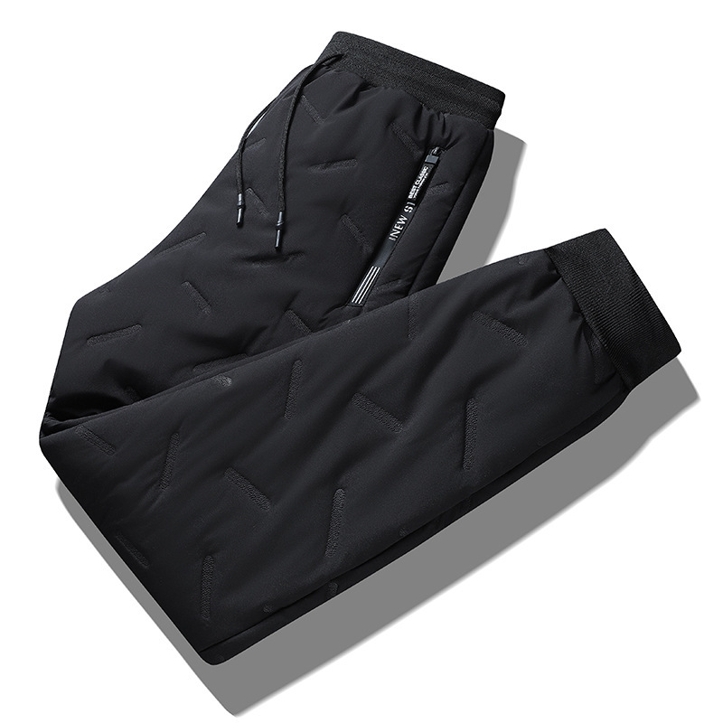 LAZADA跨境冬季羊羔绒防寒加绒休闲裤 男士加绒加厚抽绳防风卫裤