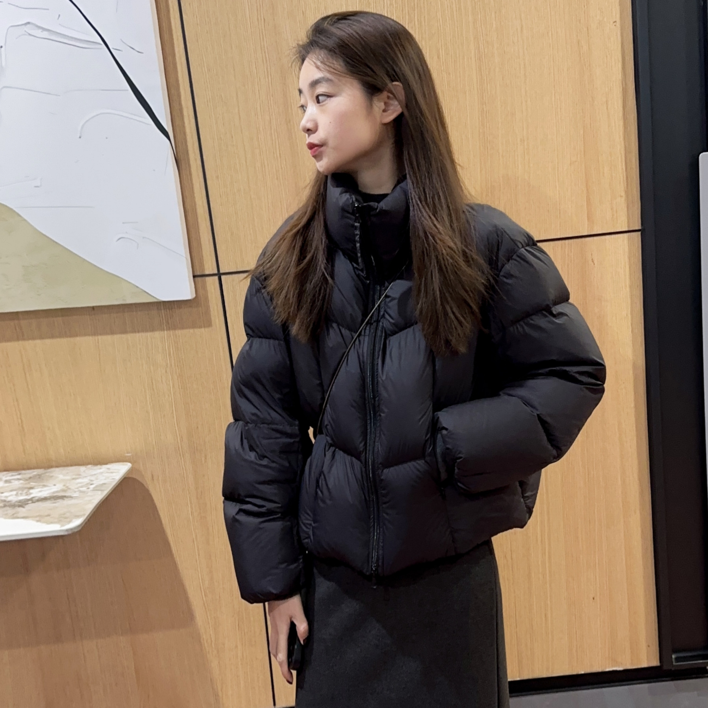  1915#小面包立领短款小个子白鸭绒羽绒服