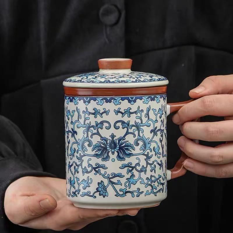 满彩缠枝莲办公茶杯w3337