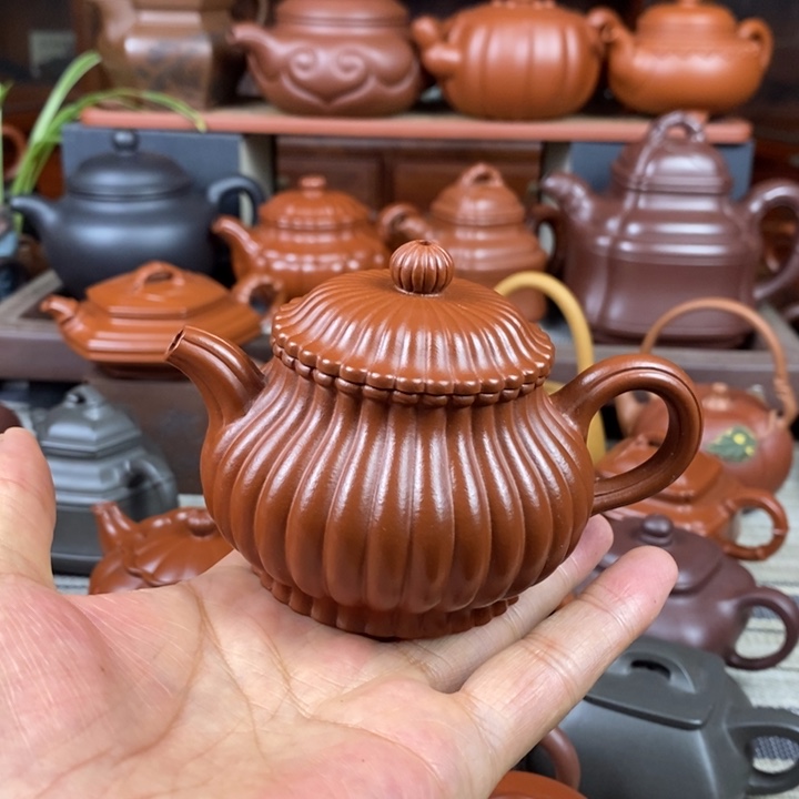 紫砂茶壶筋纹潘壶180cc原矿赵庄朱泥双十一特价