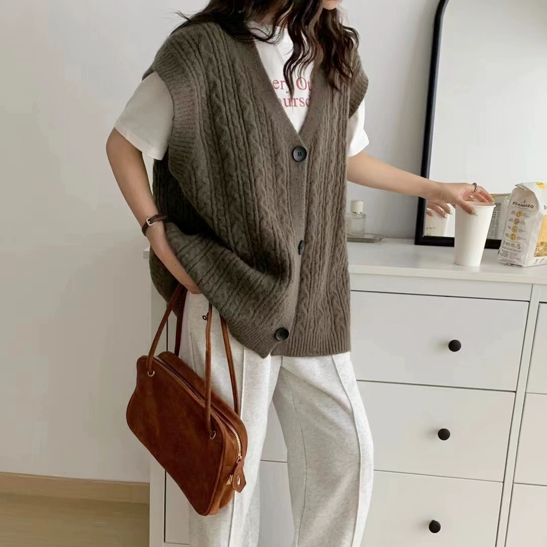春季开衫款无袖薄款V领毛针织衫简约开衫宽松秋冬