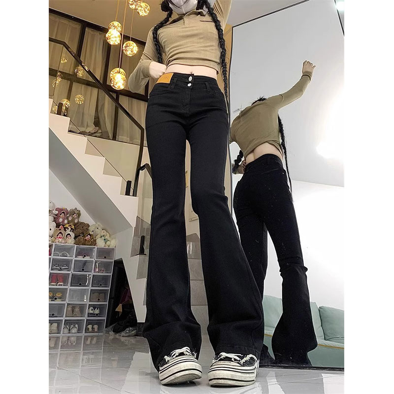 300斤特大码女装弹力水洗牛仔裤2025美式双排扣高腰显瘦微喇裤女