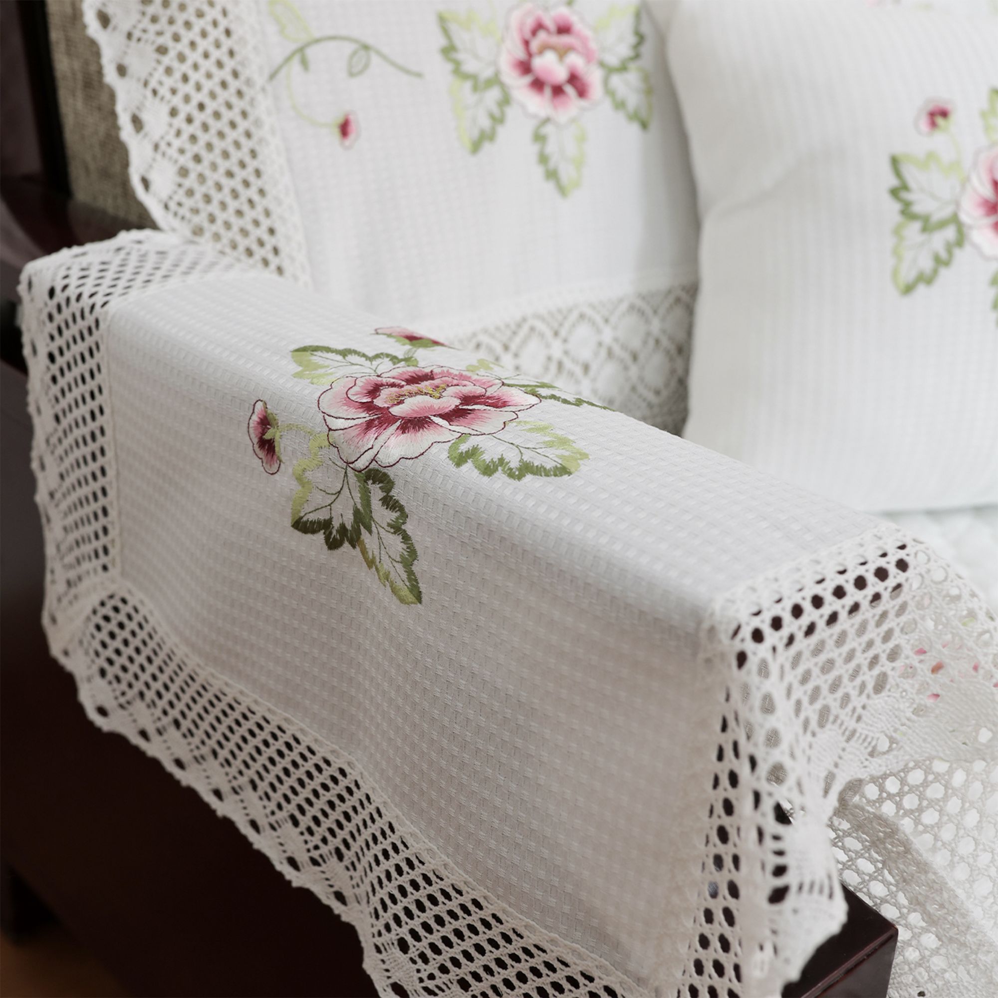 米色【55*55cm】2片十字绣沙发扶手盖巾方形防尘盖