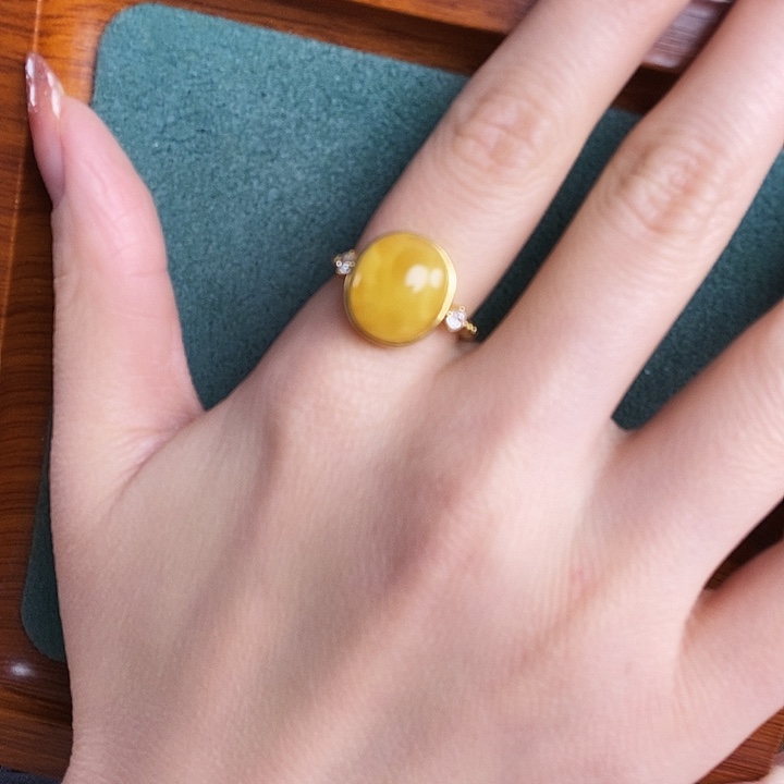 蜜蜡银S925镶嵌戒指戒指