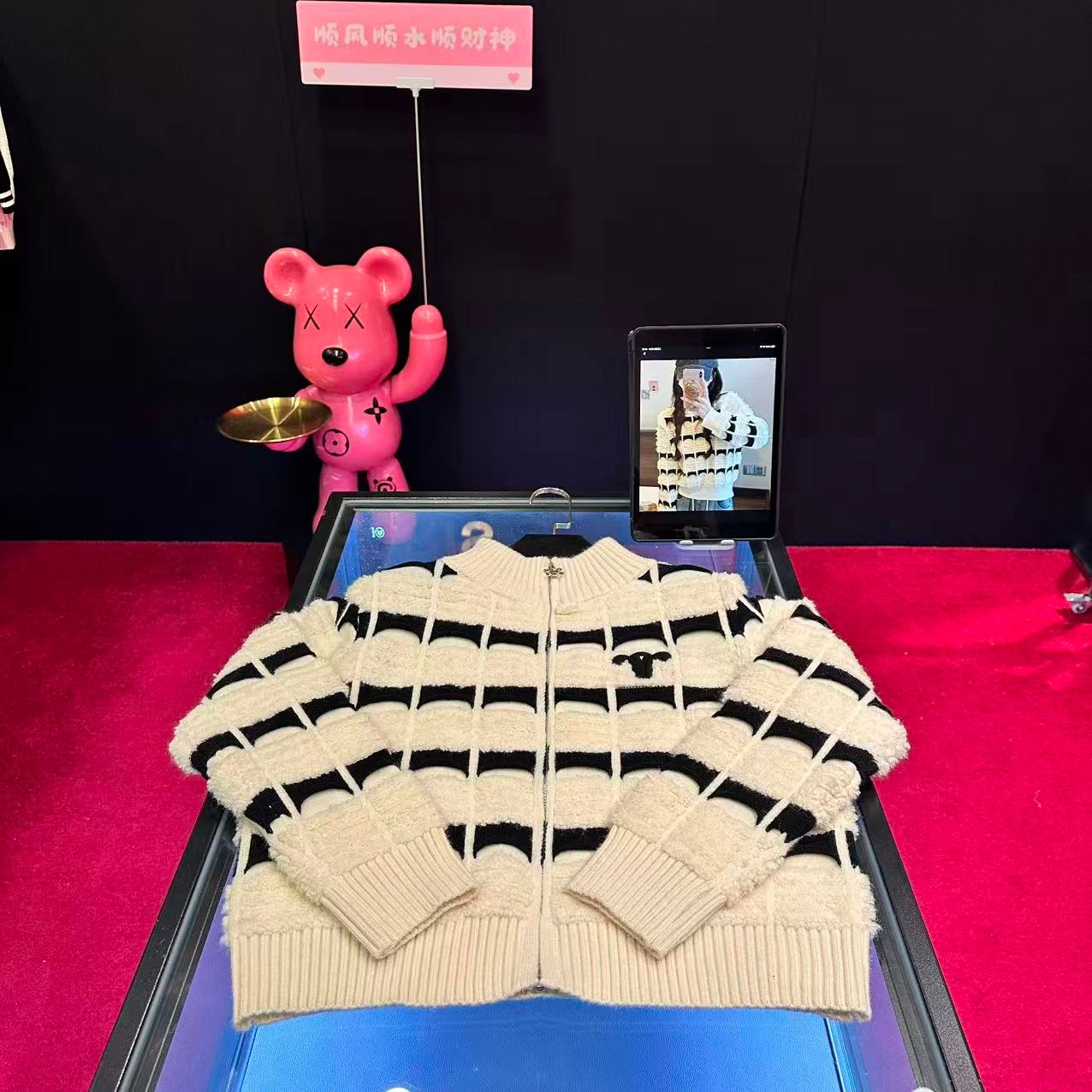 +263新款时尚黑白运动针织开衫拼色设计师