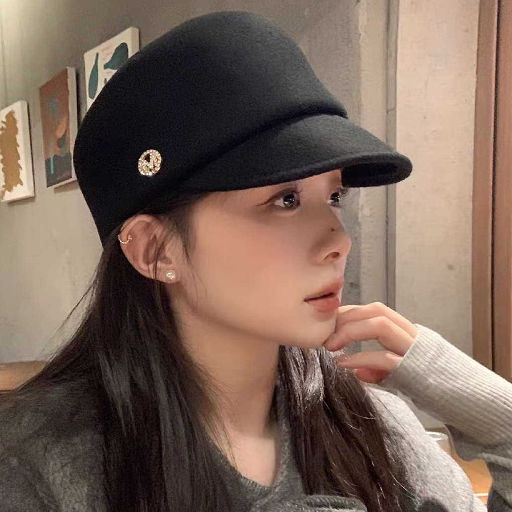 秋冬羊毛呢黑色贝雷帽女2025新款小香风马术帽保暖百搭时尚礼帽