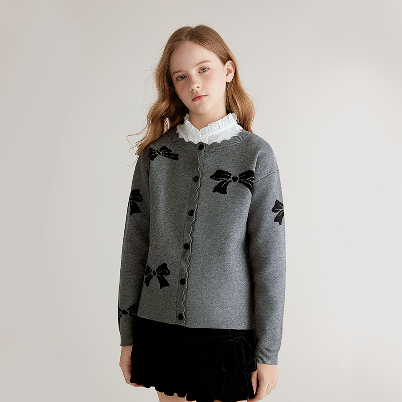 DEESHA/笛莎笛莎女童25年秋季新款蝴蝶结毛织开衫-932532502