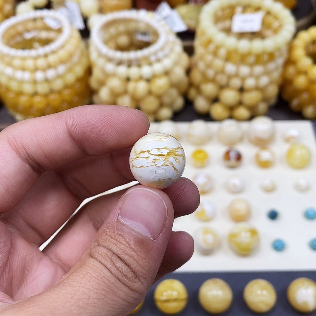 未镶嵌蜜蜡珠宝奇石17.0mm石膏漆瓷金丝蜡｜圆珠·段掌柜