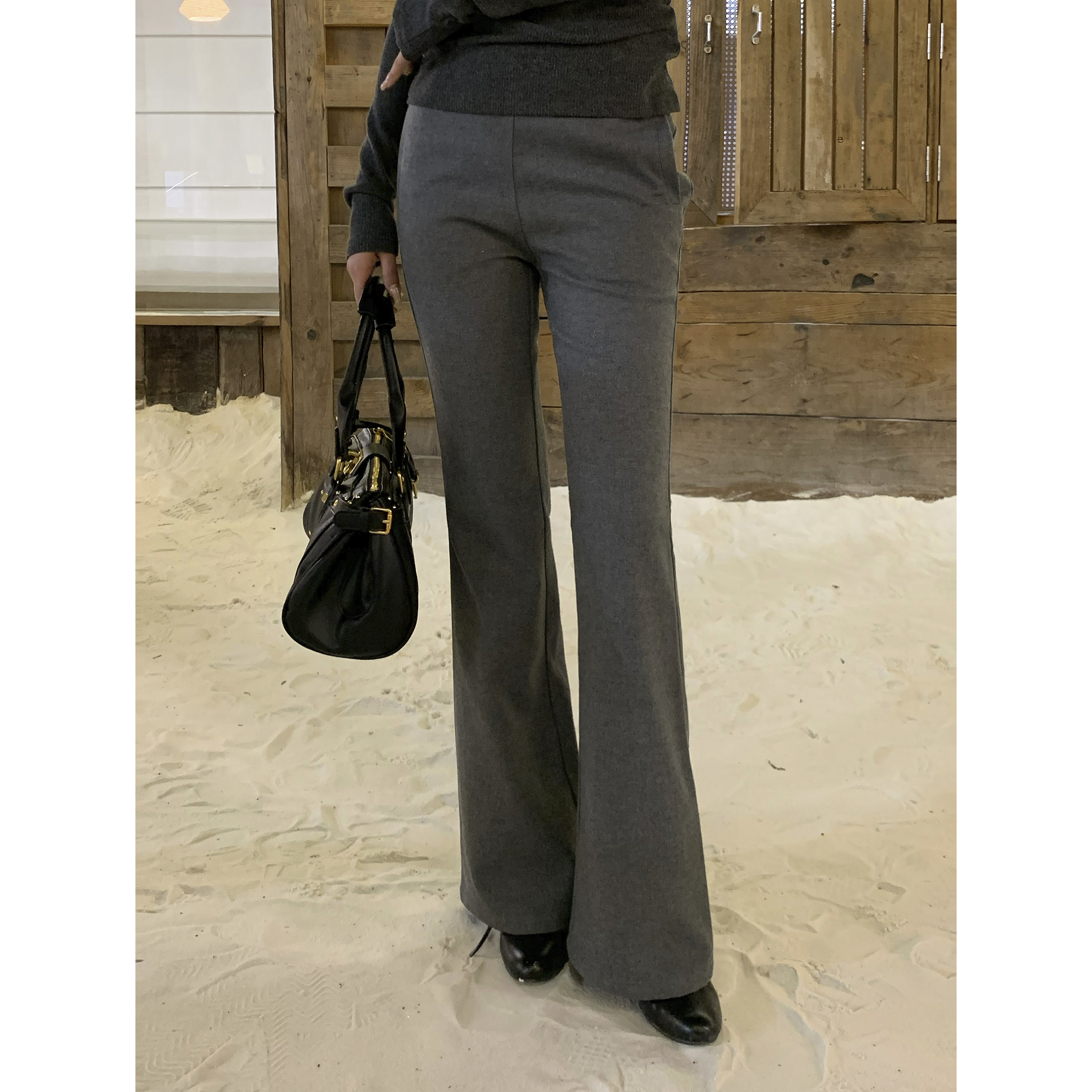 Lekii 百搭显瘦设计感裤子女冬季新款遮肉直筒微喇休闲裤KXN20317