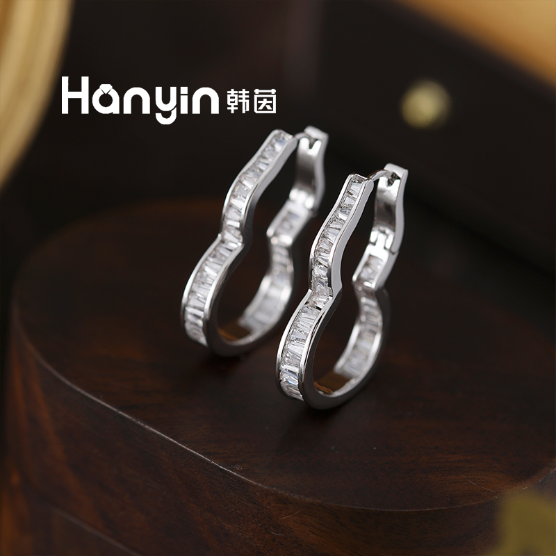 铜合金合成锆石耳饰 时尚百搭爆闪梯锆葫芦耳环小众设计感耳饰