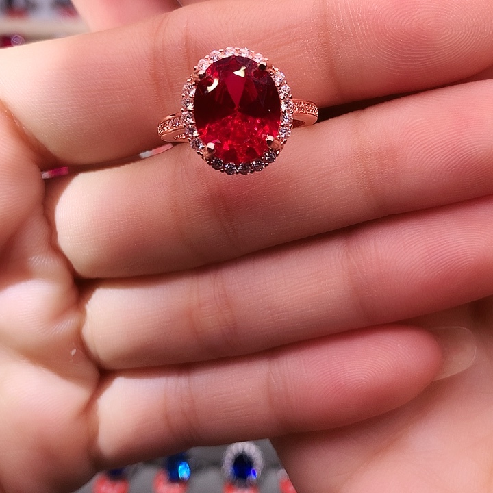 红宝石戒指银S925镶嵌