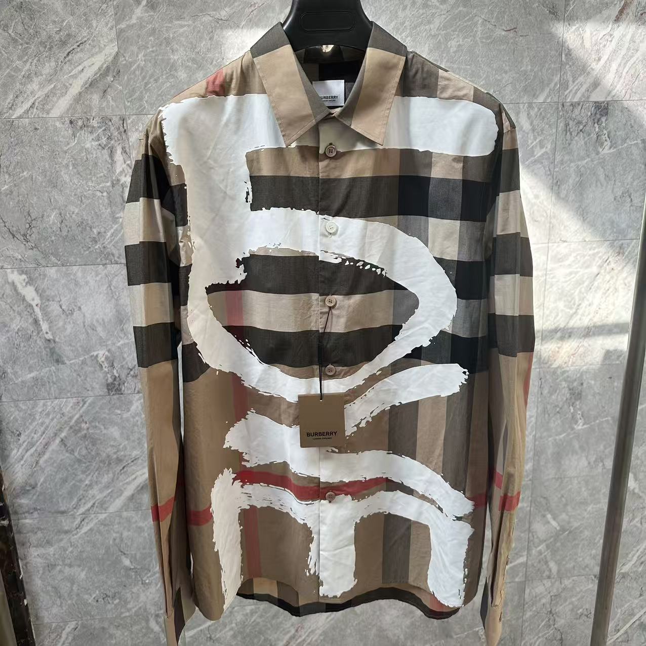 未使用 BURBERRY/博柏利 胶印卡其格纹衬衫/L码