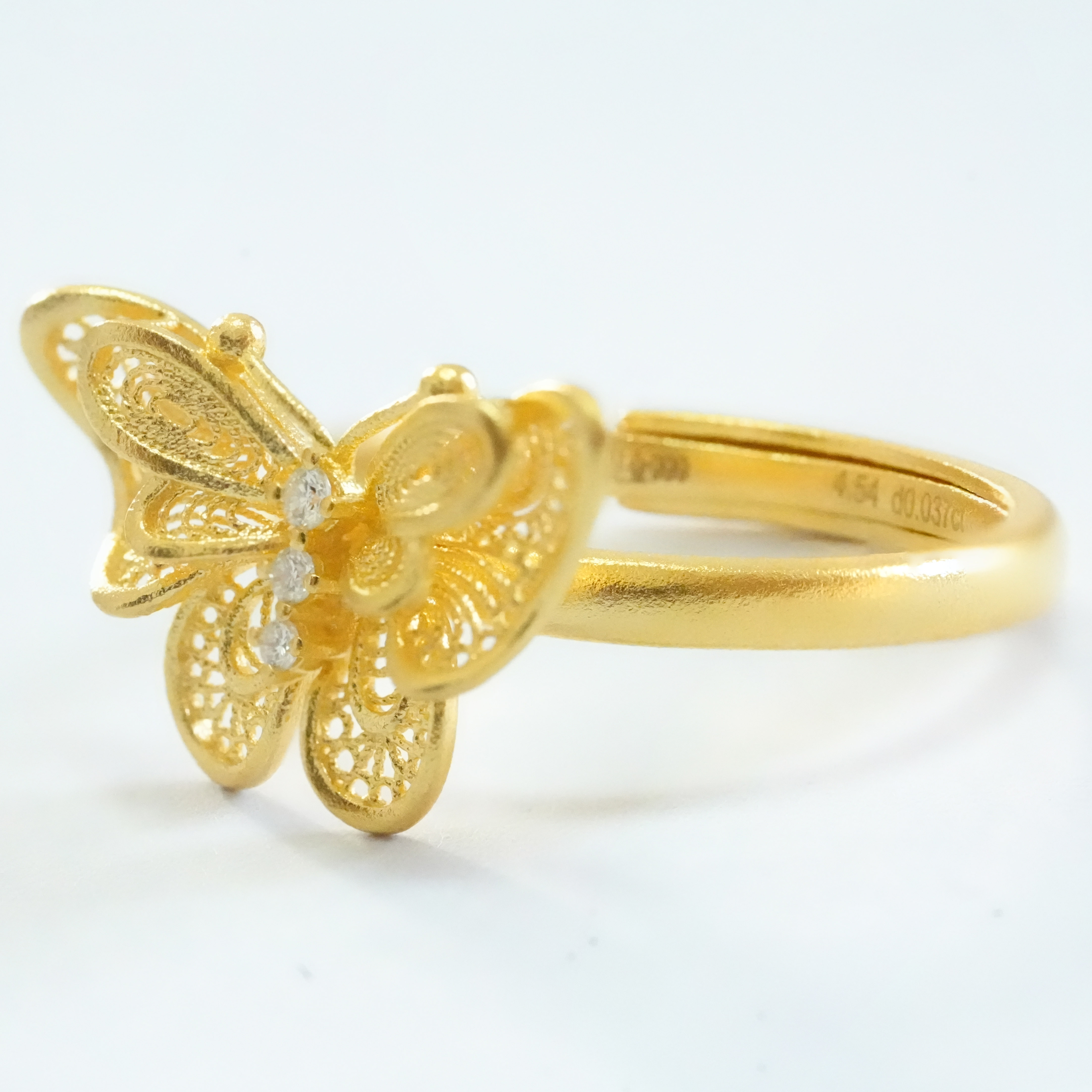 素金999 花丝蝴蝶戒指F足金活口戒指