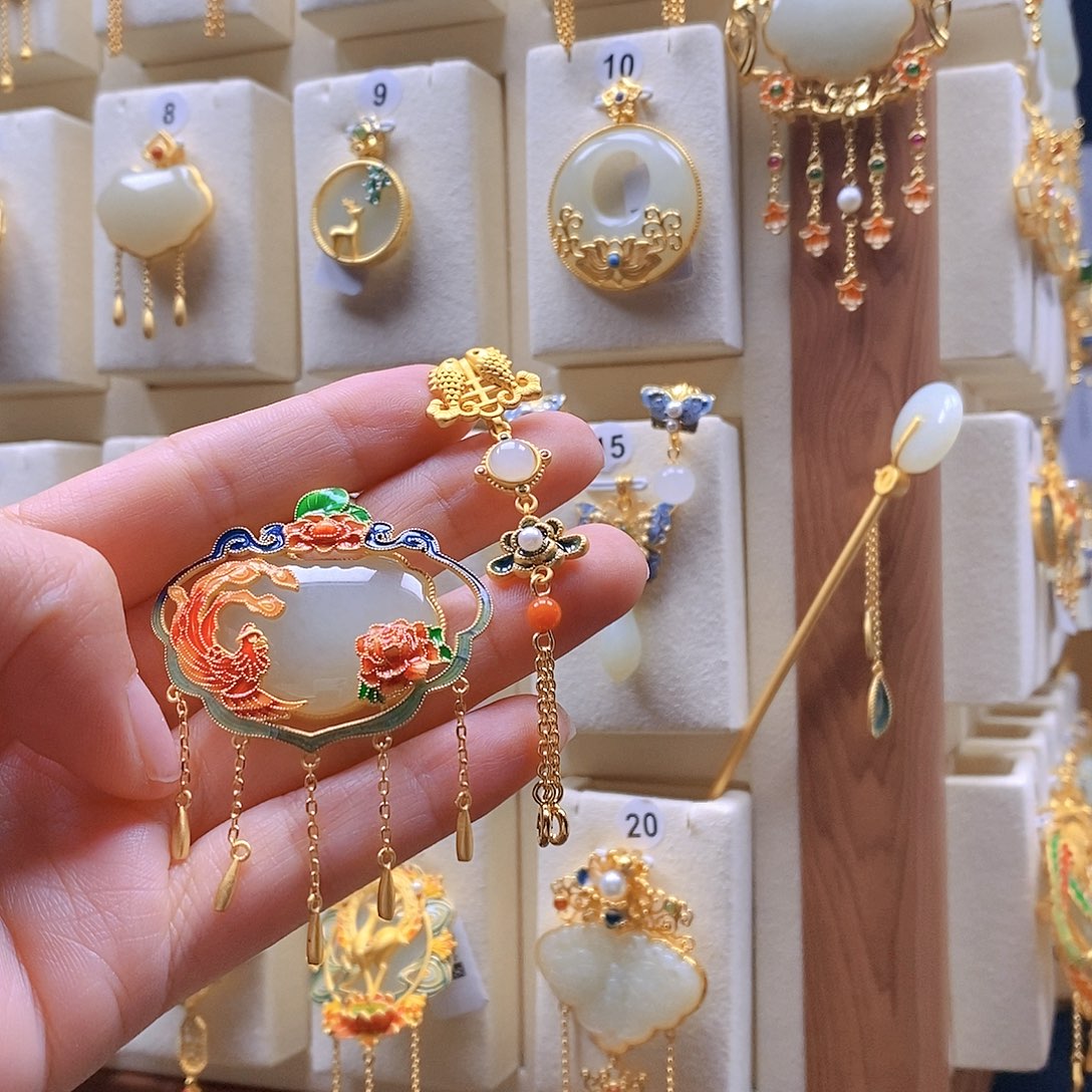 和田玉颈饰银S925镶嵌